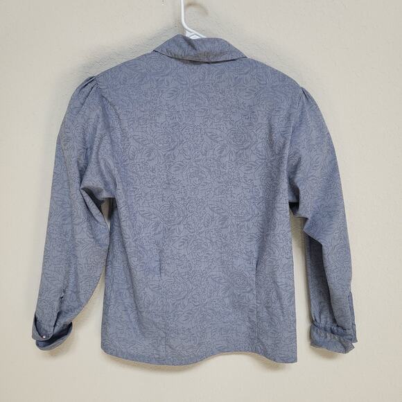 Pendleton Blouse Women Size 8 Blue Floral Print Puffy Sleeve Vintage 80s USA - Picture 3 of 12